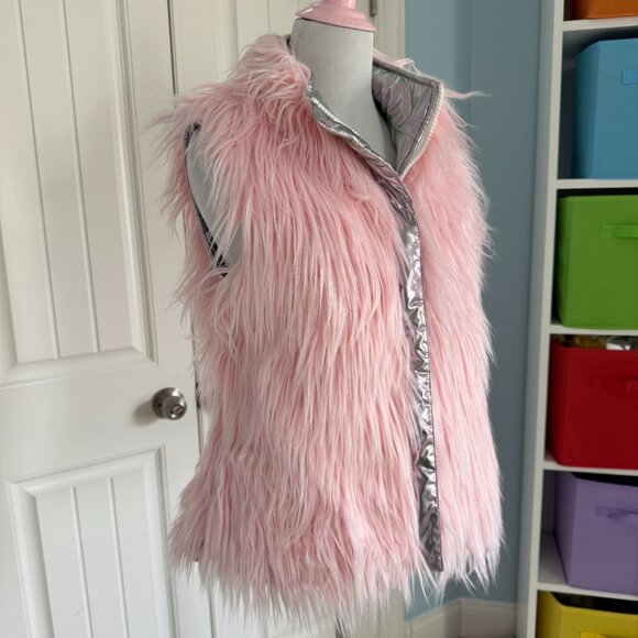 Dolls Kill Sugar Thrillz Reversible Pastel Pink Fur Shiny Silver Puffer Vest - Picture 5 of 14